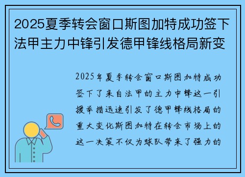 2025夏季转会窗口斯图加特成功签下法甲主力中锋引发德甲锋线格局新变化 2025夏季转会窗口斯图加特成功签下法甲主力中锋引发德甲锋线格局新变化